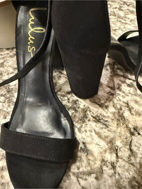 Lulu's Black Suede Block Heel Sandals with Ankle Strap
